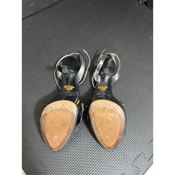 Prada Milano Silver Metallic High‎ Heels Strappy Womens Shoes Size 37.5 US 7.5 - Picture 6 of 12